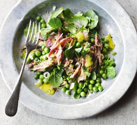 Pea, ham hock and watercress salad