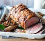 Roast beef with red wine & banana shallots