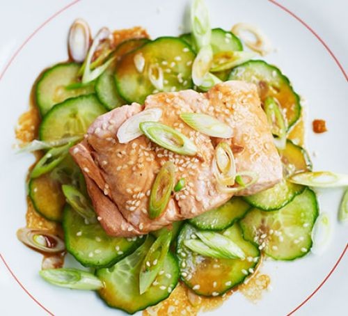 Salmon with cucumber salad