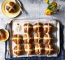 Vegan hot cross buns served on a tray