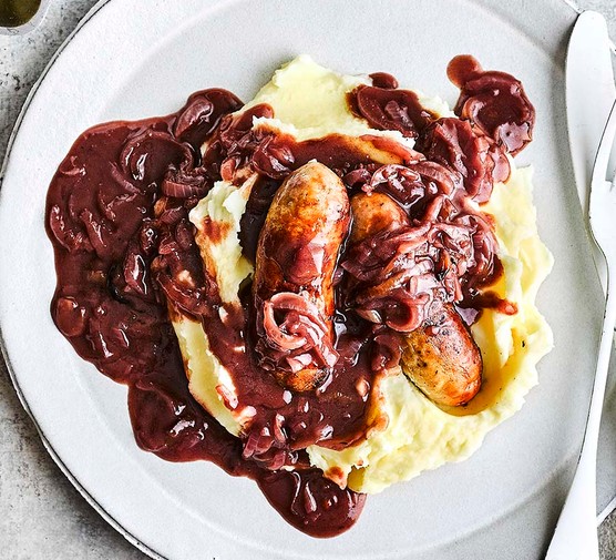 Next level sausages and mash served on a plate