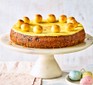 Vegan simnel cake on a cake stand