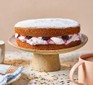 Air-fryer victoria sponge cake on a cake stand
