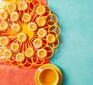 Lemon thumbprint cookies on a decorative tray