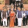 Finance minister Nirmala Sitharaman and members of the finance ministry at North Block in New Delhi on Tuesday. (Photo: Bloomberg)