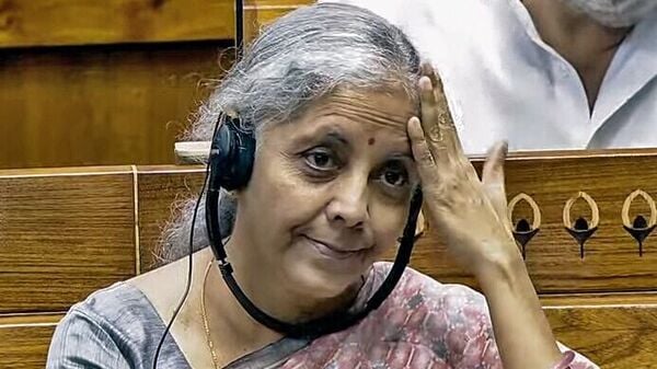 Union Finance Minister Nirmala Sitharaman during the Monsoon Session of Parliament, in New Delhi. (ANI Photo/SansadTV)