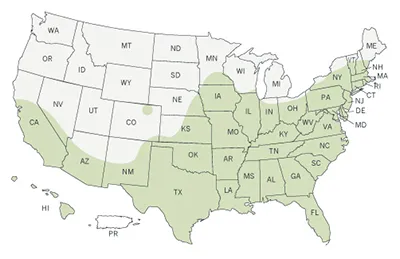 Picture of a CDC map of the estimated range of Aedes albopictus in the U.S. in 2016; SOURCE: CDC.