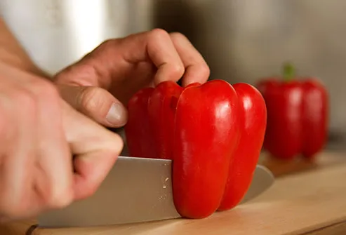 Raw red peppers are high in vitamin C.