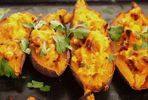 Sweet potatoes are rich in beta-carotene that protects eyesight.