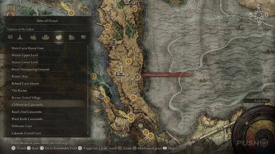 Elden Ring: All Site of Grace Locations - Liurnia of the Lakes - Cliffbottom Catacombs