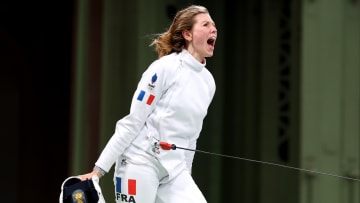 French fencer Auriane Mallo-Breton at the Paris 2024 Olympics.