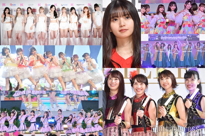 （左上から時計回りに）NiziU、齋藤飛鳥、日向坂46、櫻坂46、ももいろクローバー、
＝LOVE、FRUITS ZIPPER（C）モデルプレス