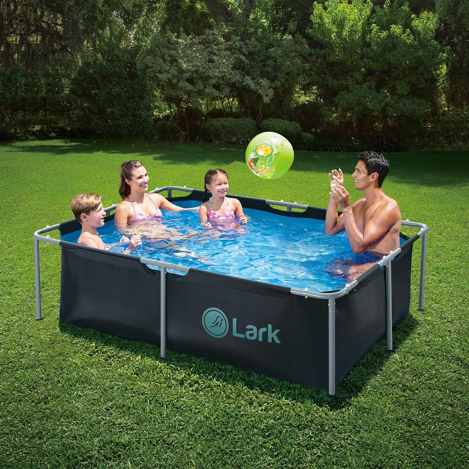 Family enjoying the pop-up pool