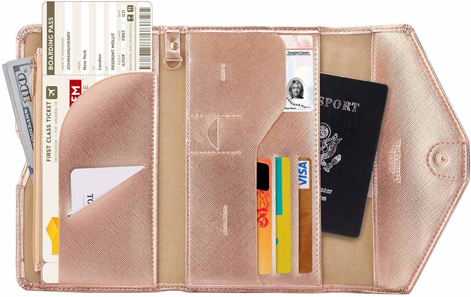 The travel wallet in rose gold