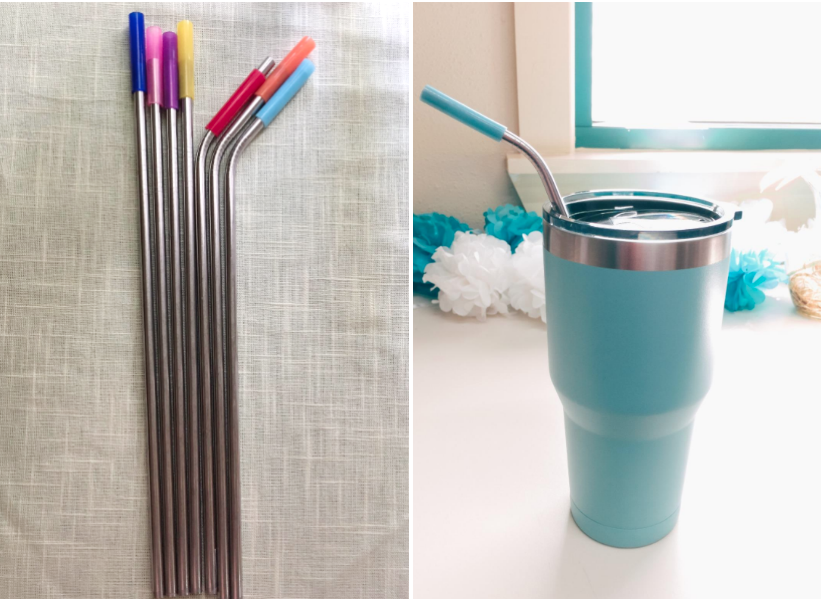 reviewer images of straws laid out and inside tumbler