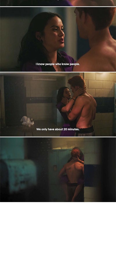 Veronica and Archie hooking up in a locker room