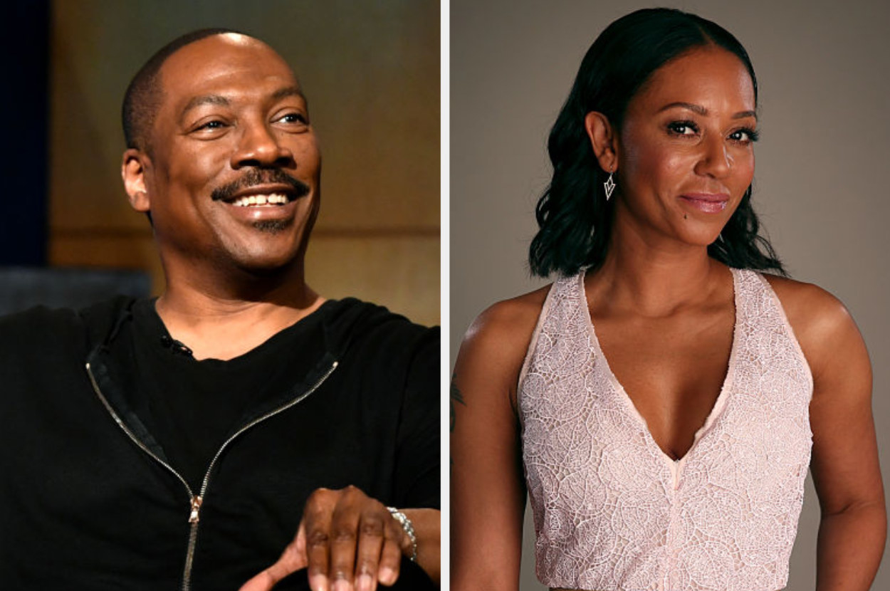 Eddie Murphy speaks onstage during the LA Tastemaker event for Comedians in Cars, 2019; Mel B. posing for a portrait for NBC in 2015