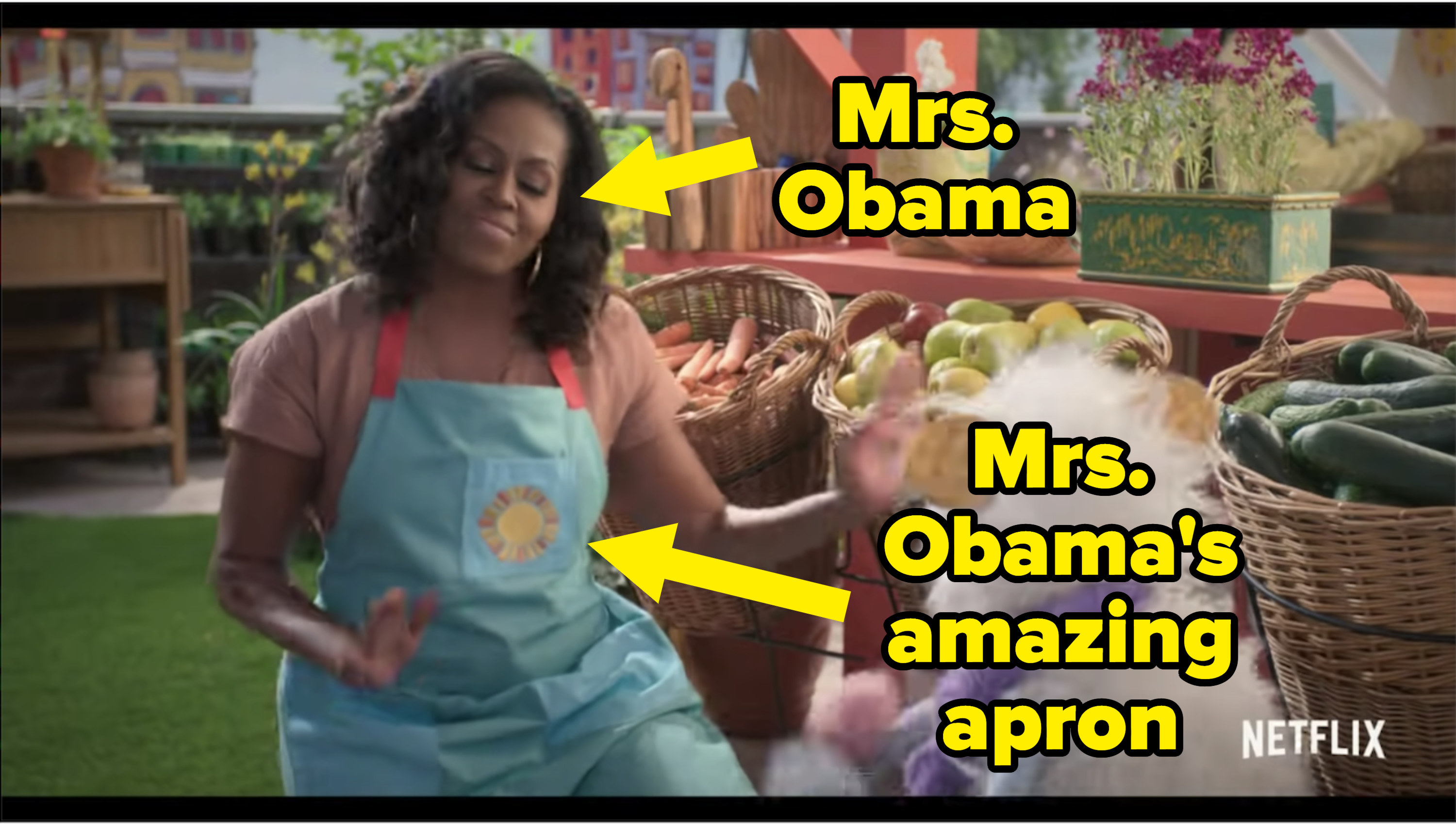 Michelle Obama on the grocery store rooftop