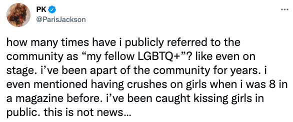 how many times have i publicly referred to the community as “my fellow LGBTQ+”? like even on stage. i’ve been apart of the community for years. i even mentioned having crushes on girls when i was 8 in a magazine before.