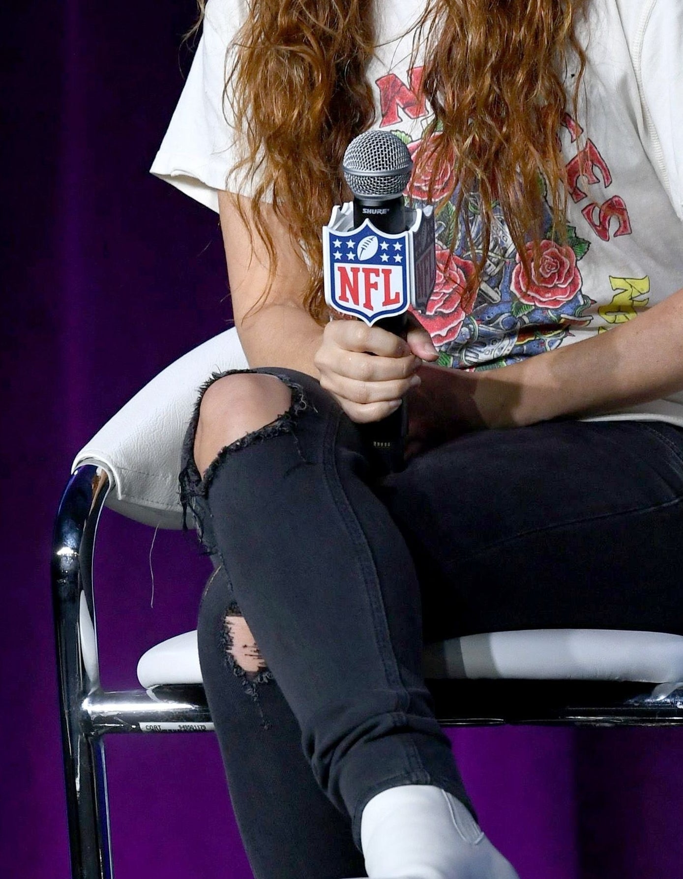 Shakira at a press conference for the LIV Superbowl Halftime Show