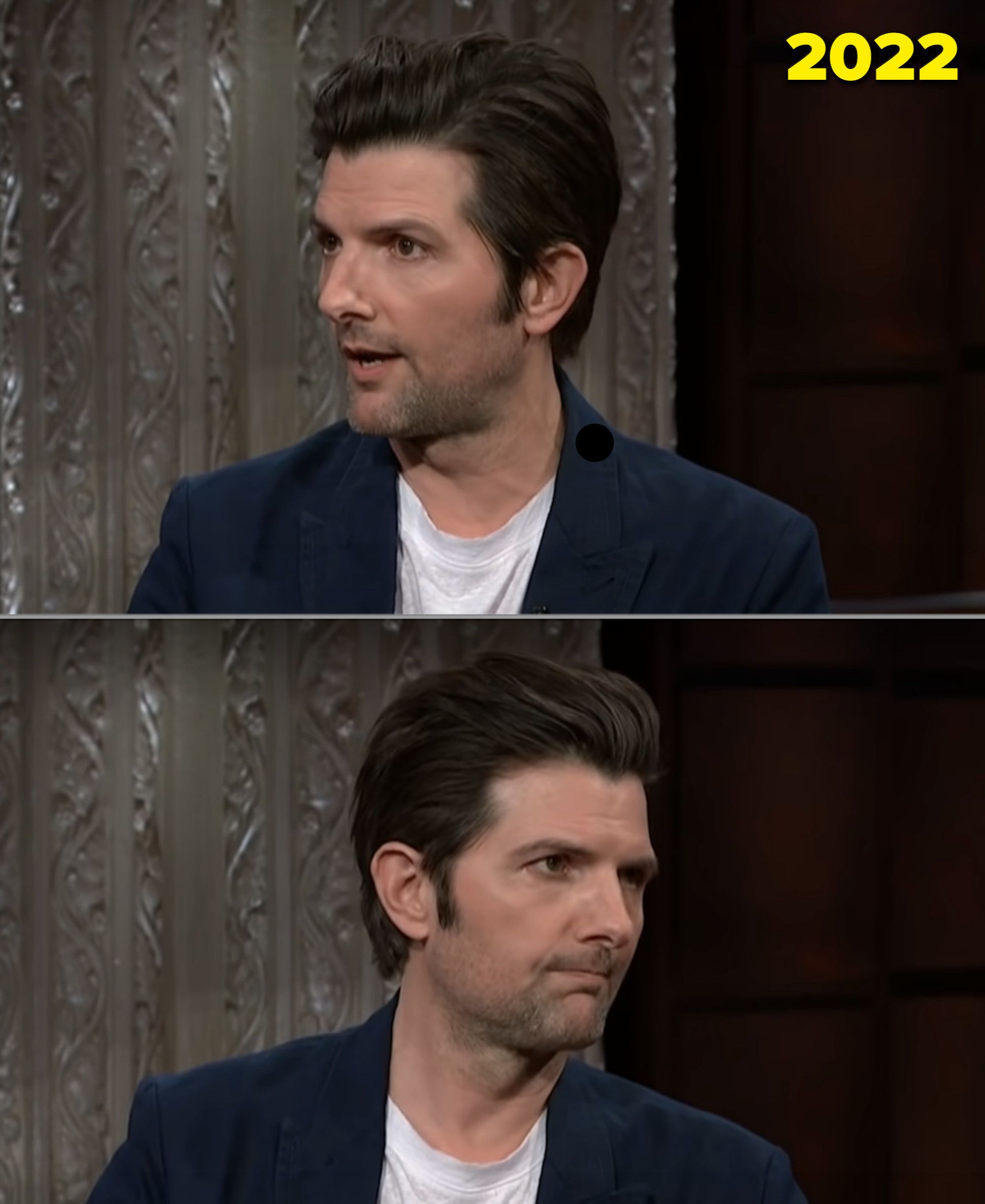 Adam Scott being interviewed on Colbert in 2022