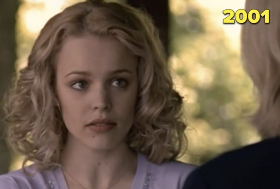 Rachel with poofy hair on Disney in 2001