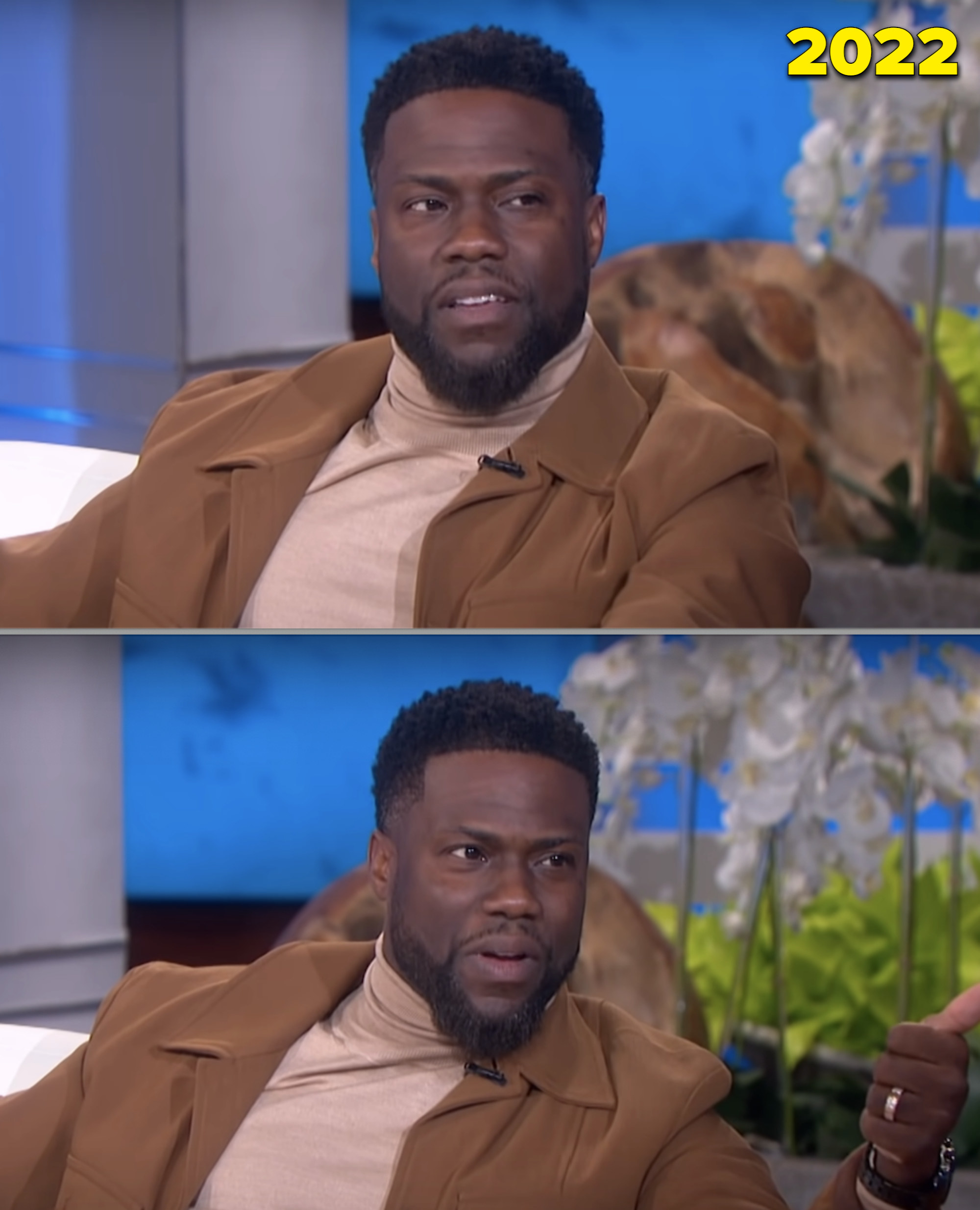 Kevin Hart being interviewed by Ellen