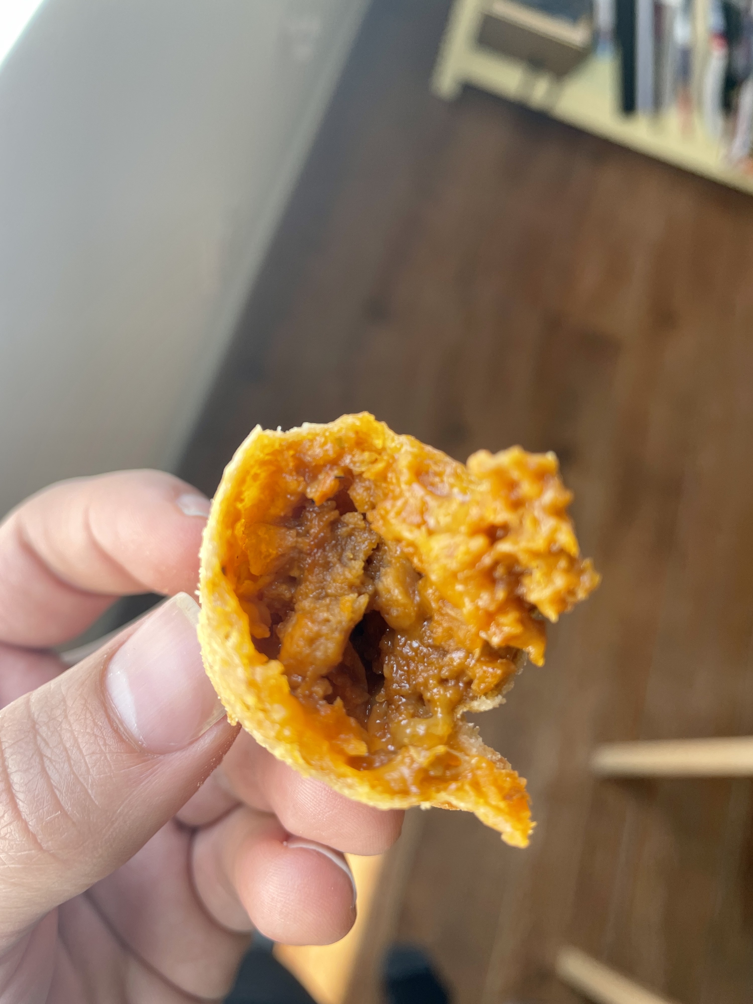 The inside of an empanada