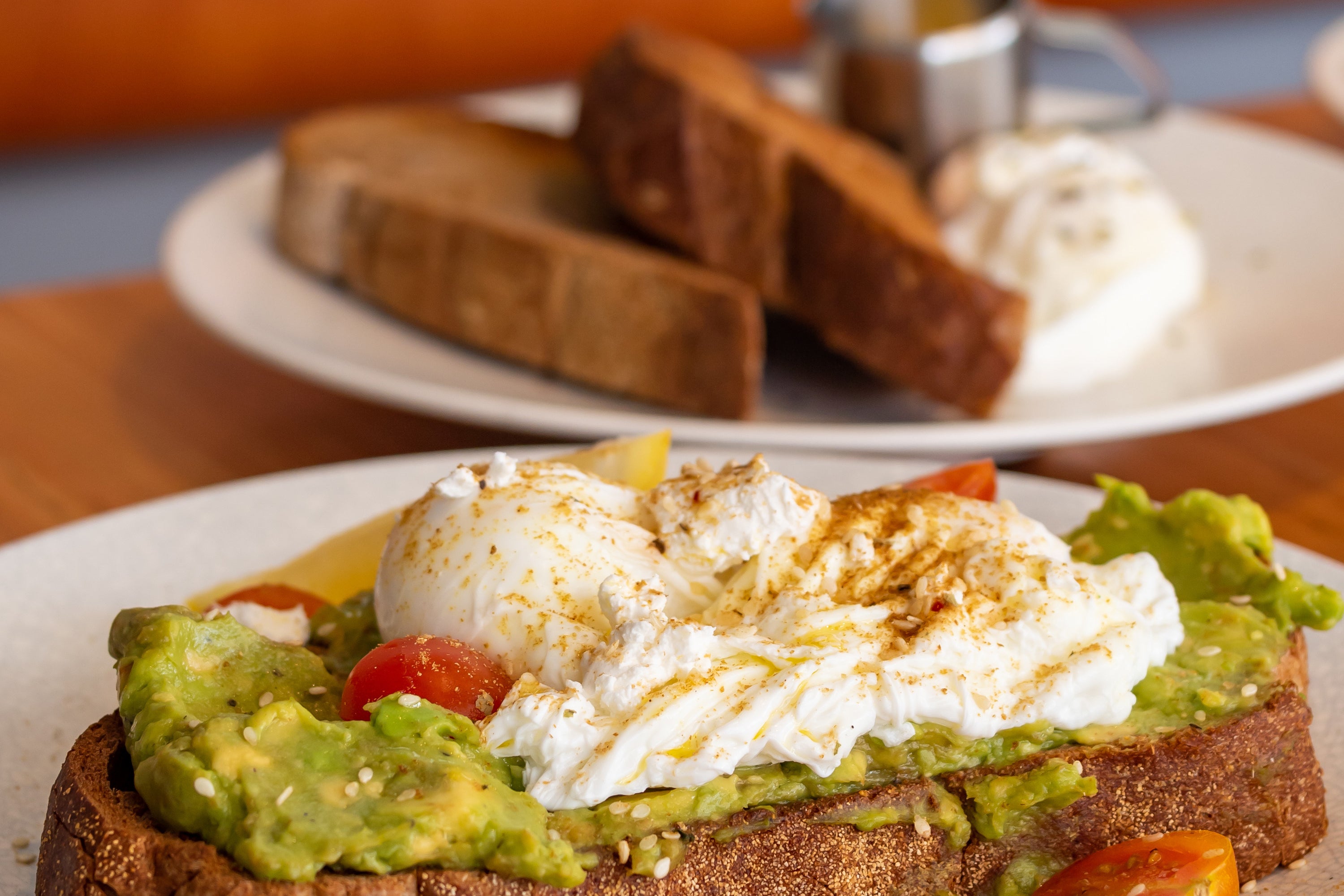 smashed avocado with egg on toast