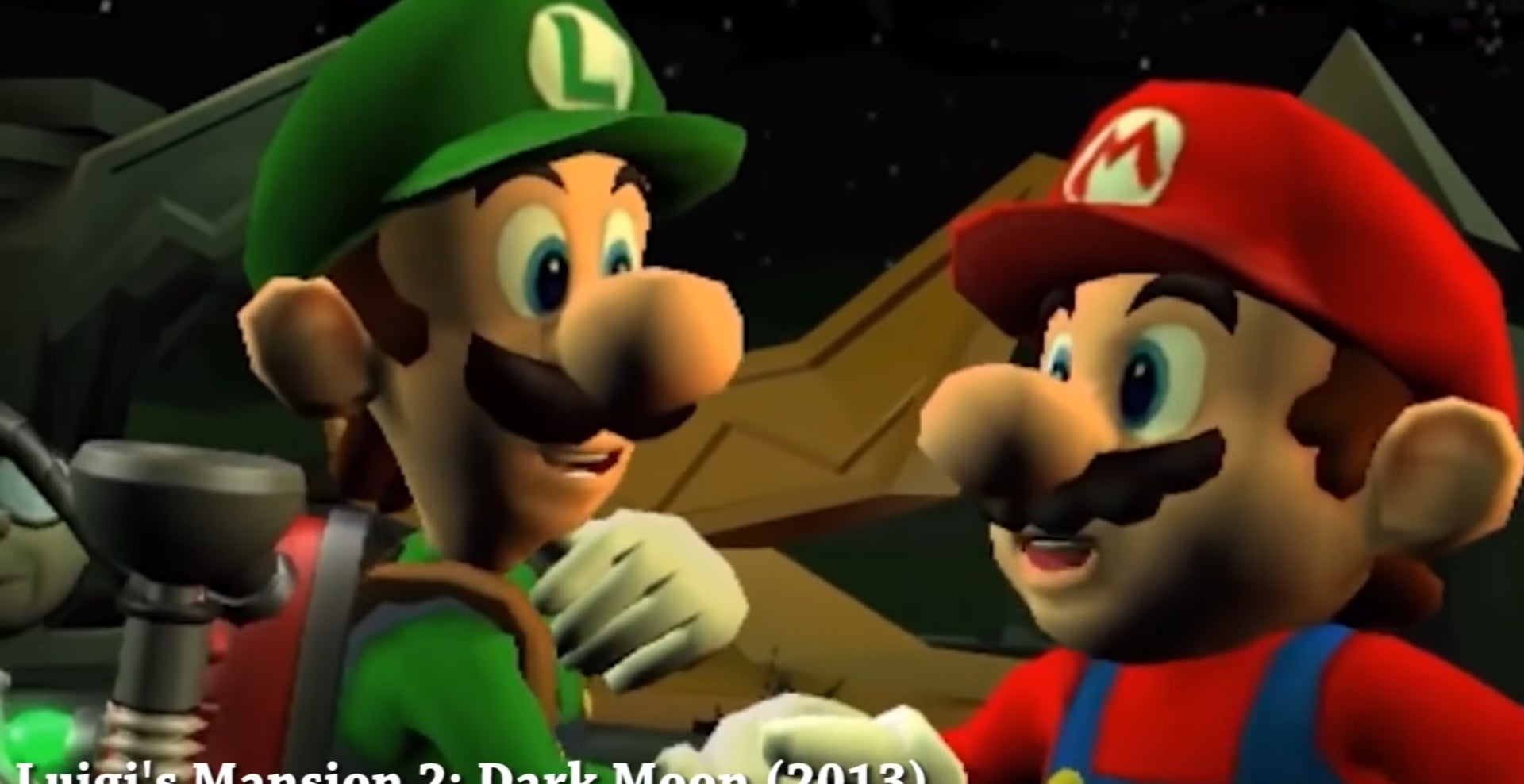 Mario shaking hands with Luigi in &quot;Luigi&#x27;s Mansion 2: Dark Moon&quot;