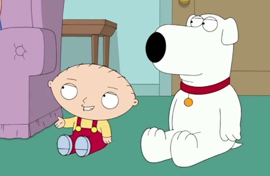 Stewie and Brian sitting on their living room floor in &quot;Family Guy&quot;