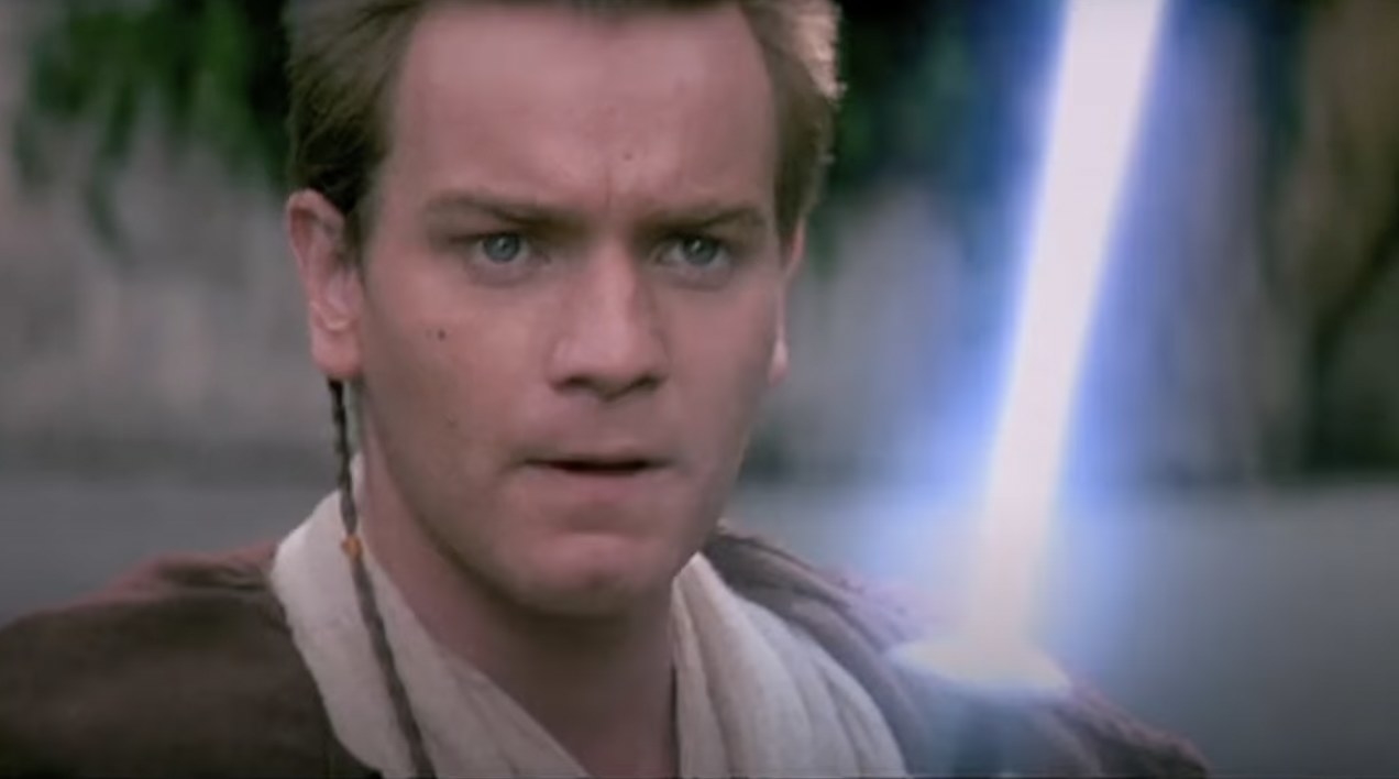 Ewan McGregor as Obi-Wan Kenobi from &quot;Star Wars,&quot; holding a lightsaber, in a scene from the movie