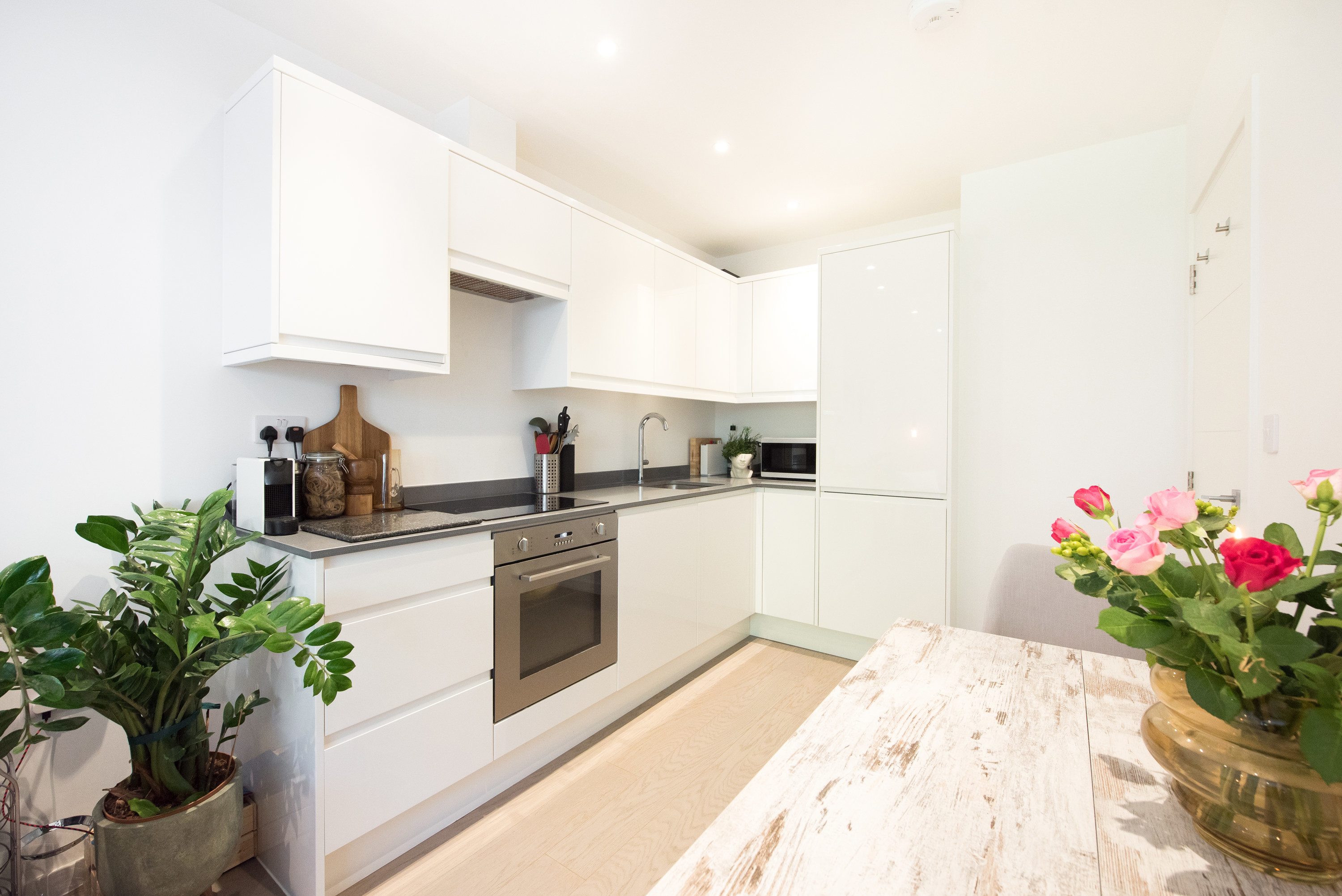 bright, all white kitchen