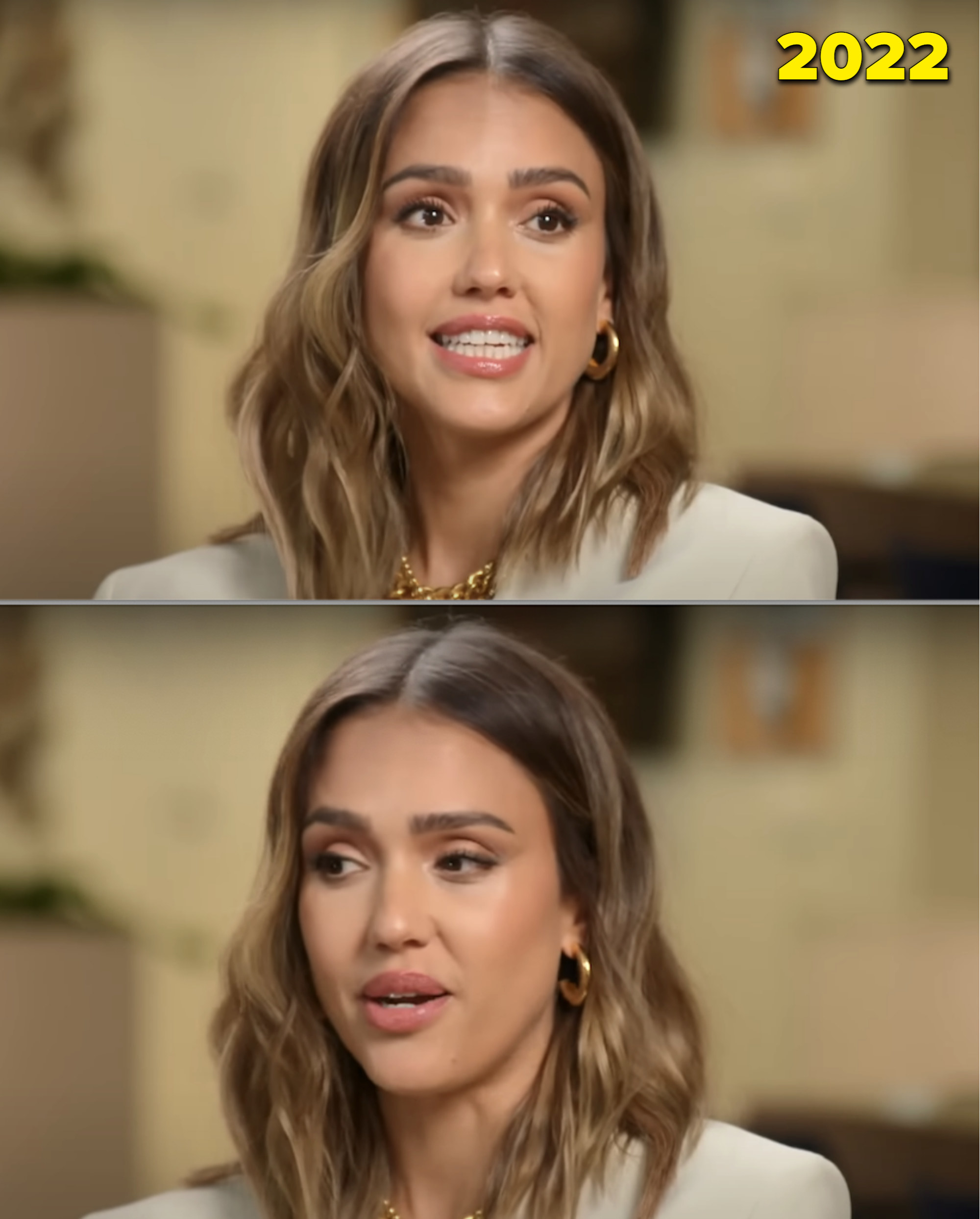 Jessica Alba being interviewed