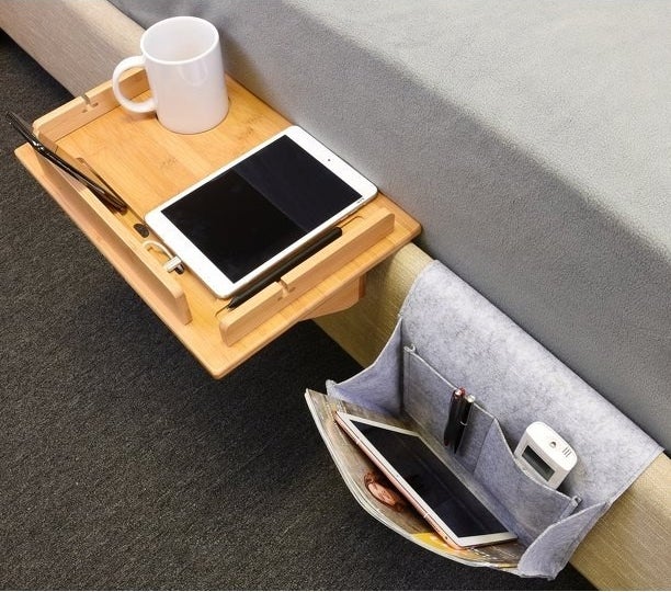 Shelf and organizer on a bed