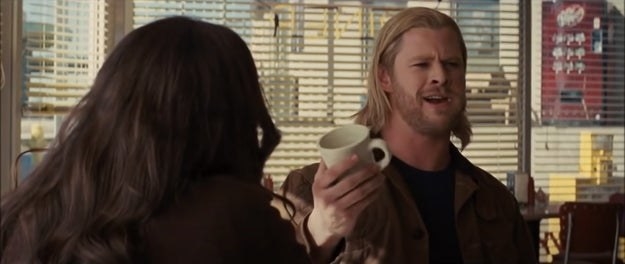 Thor holding coffee mug