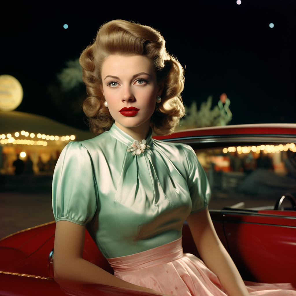 A woman in &#x27;50s attire at a drive-in theater