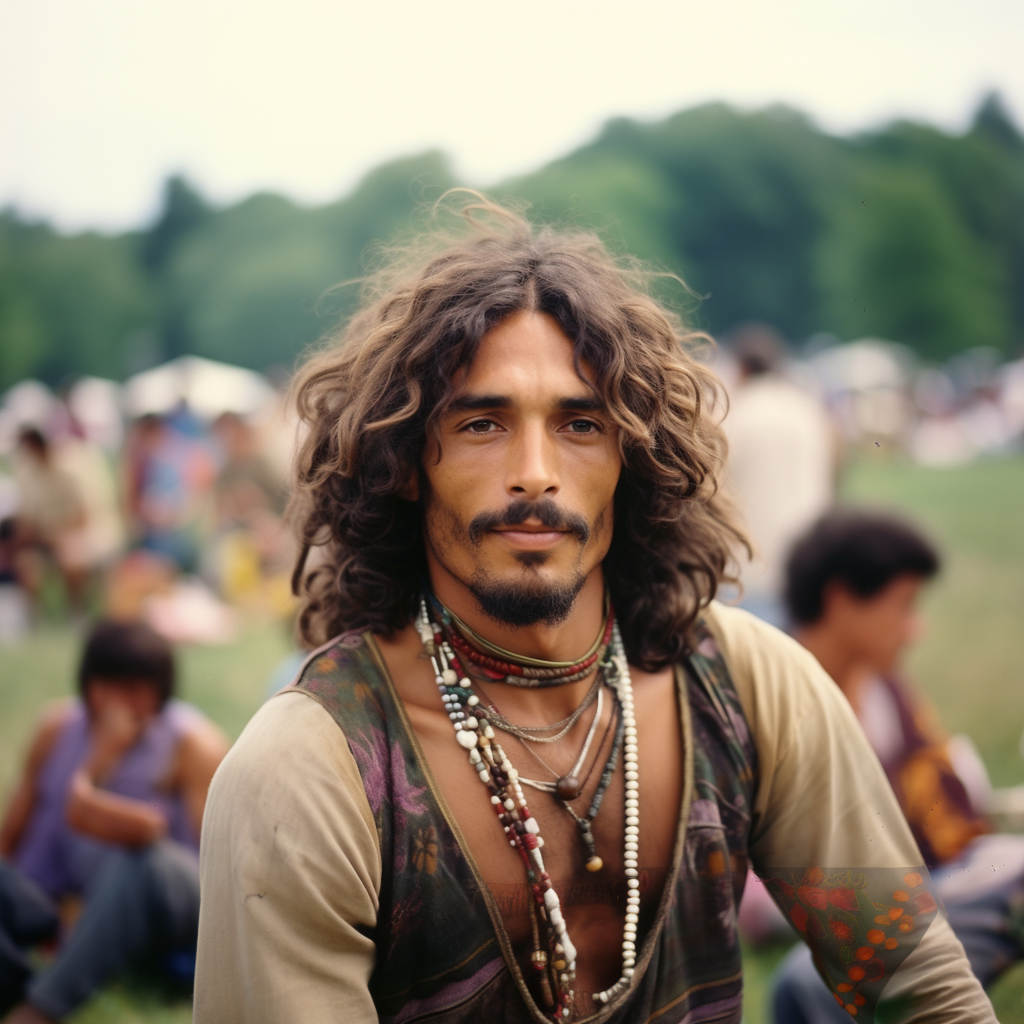 A man with long hair at a music festival in the &#x27;70s