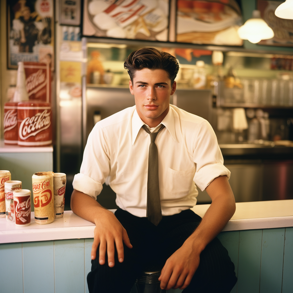 A man at a soda fountain in the 1950s