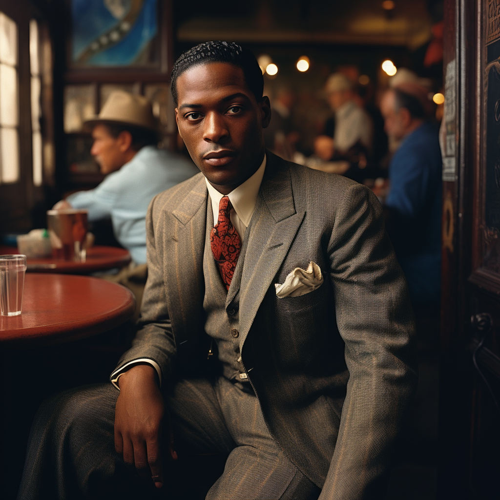 A man dressed in 1930s attire in a bar