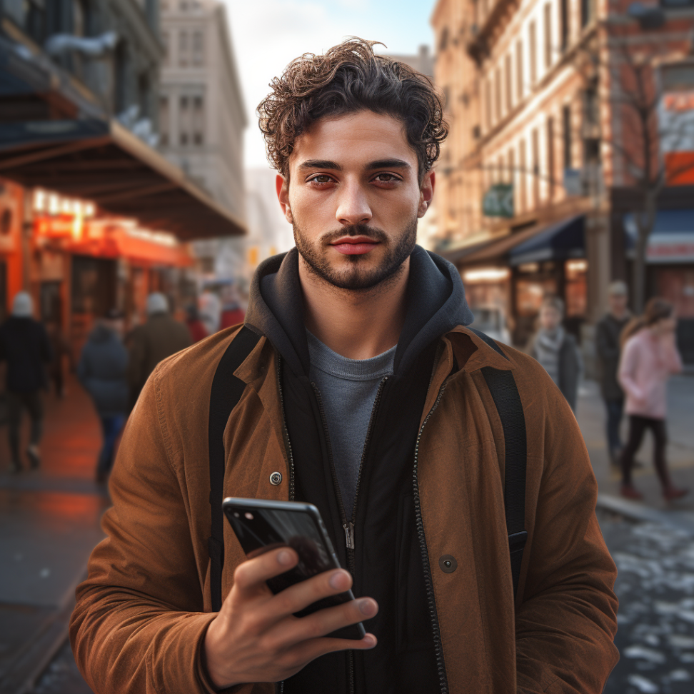 A hot guy holding a smartphone