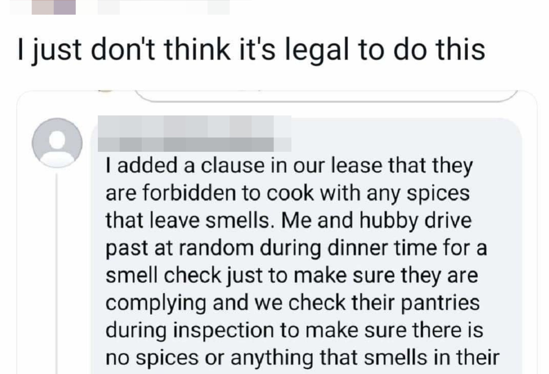 message forbidding people from using spices in their foods due to smell