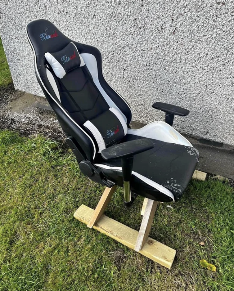 wood base added to a gaming chair