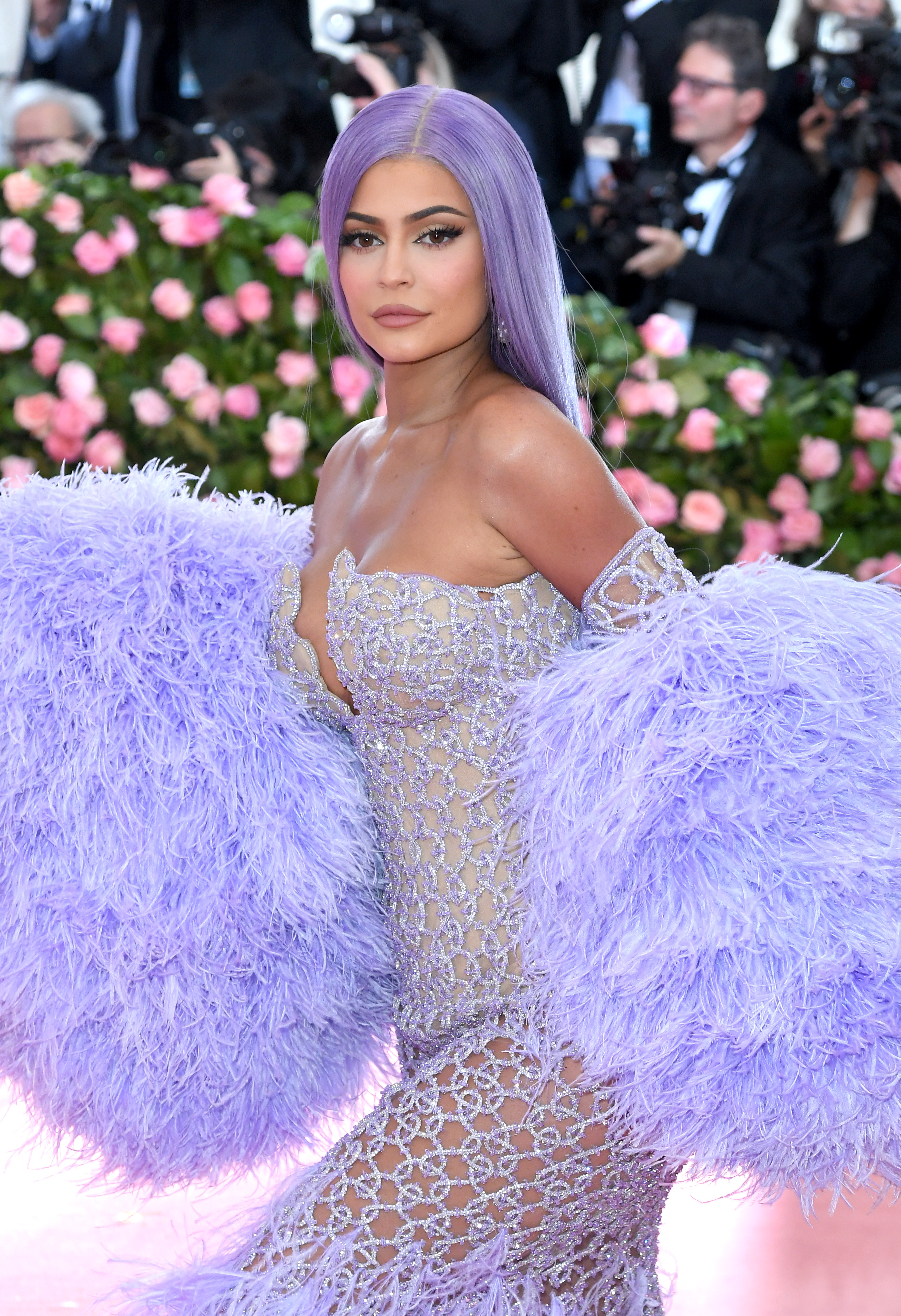 Close-up of Kylie posing at a media event