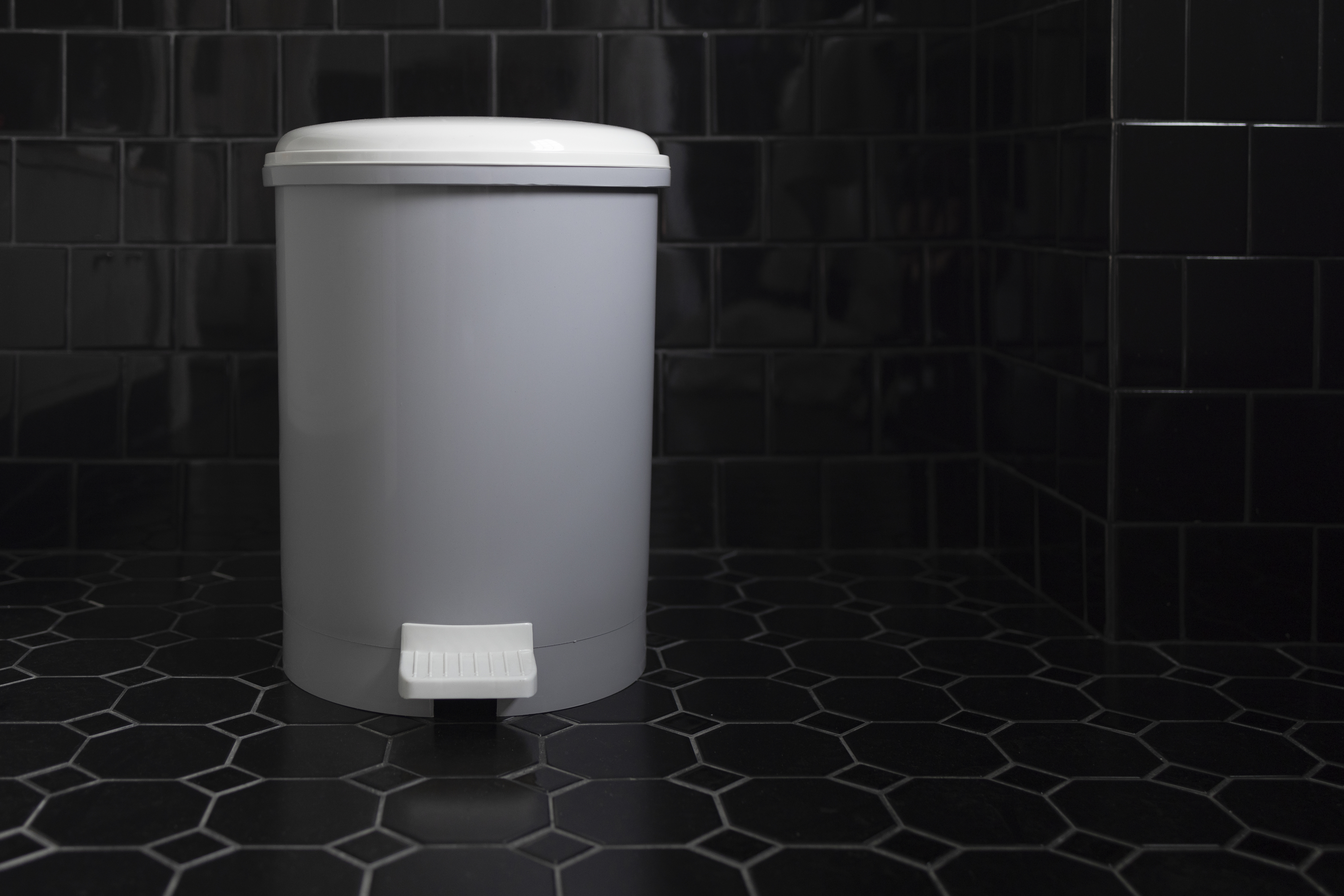 a bathroom trash can