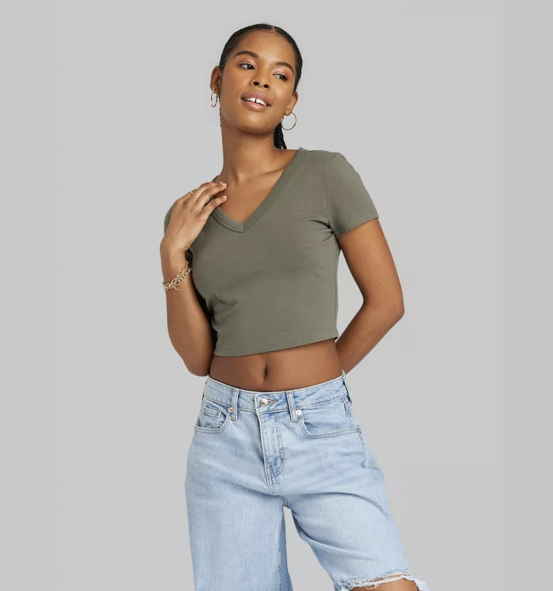 An olive crop top