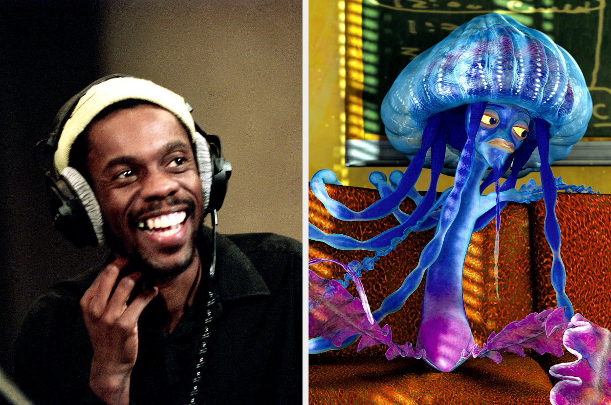 Actor Chris Rock recording dialogue for his animated character, Osmosis the medusa, from Shark Tale