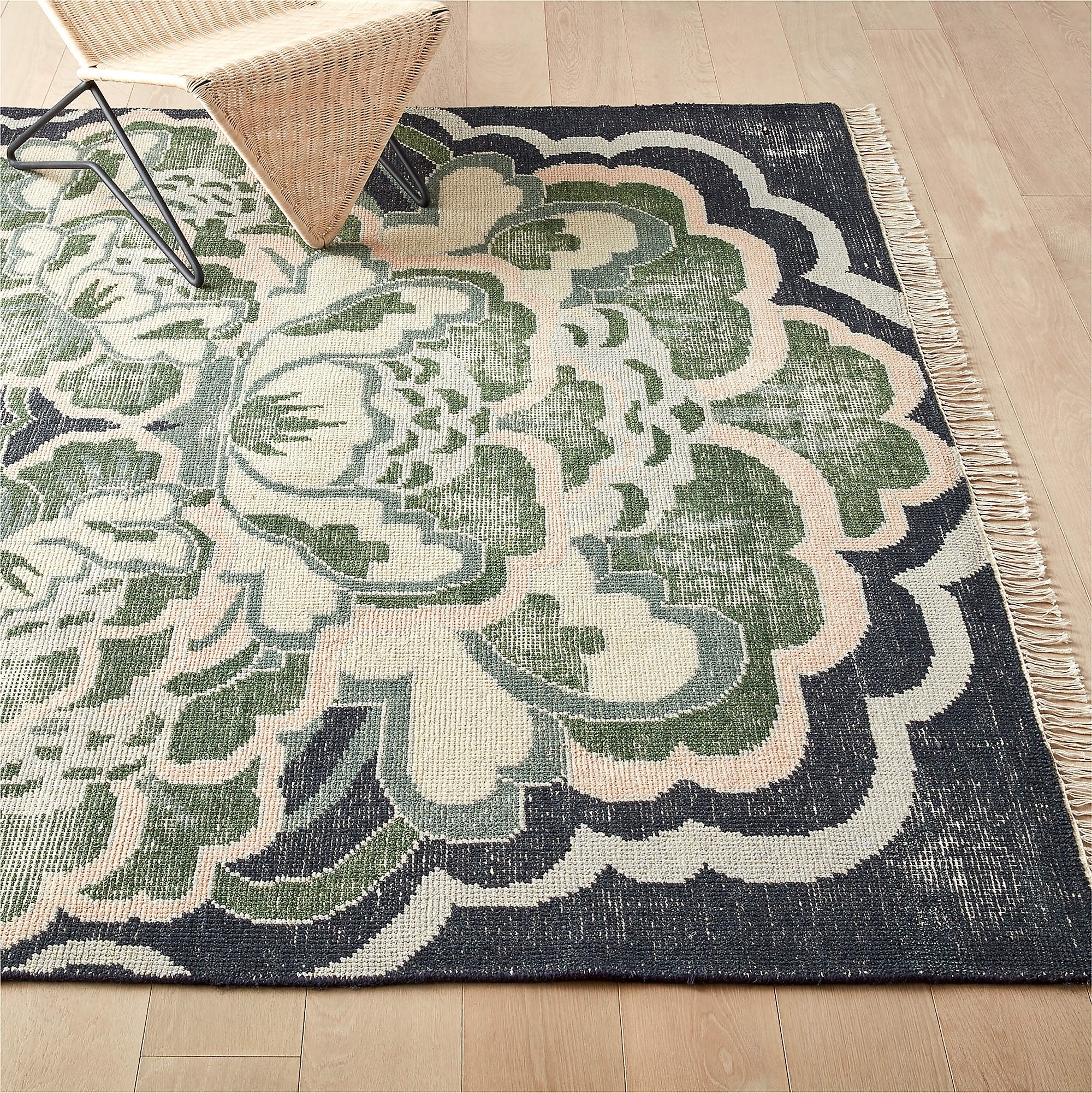 blue and green floral rug