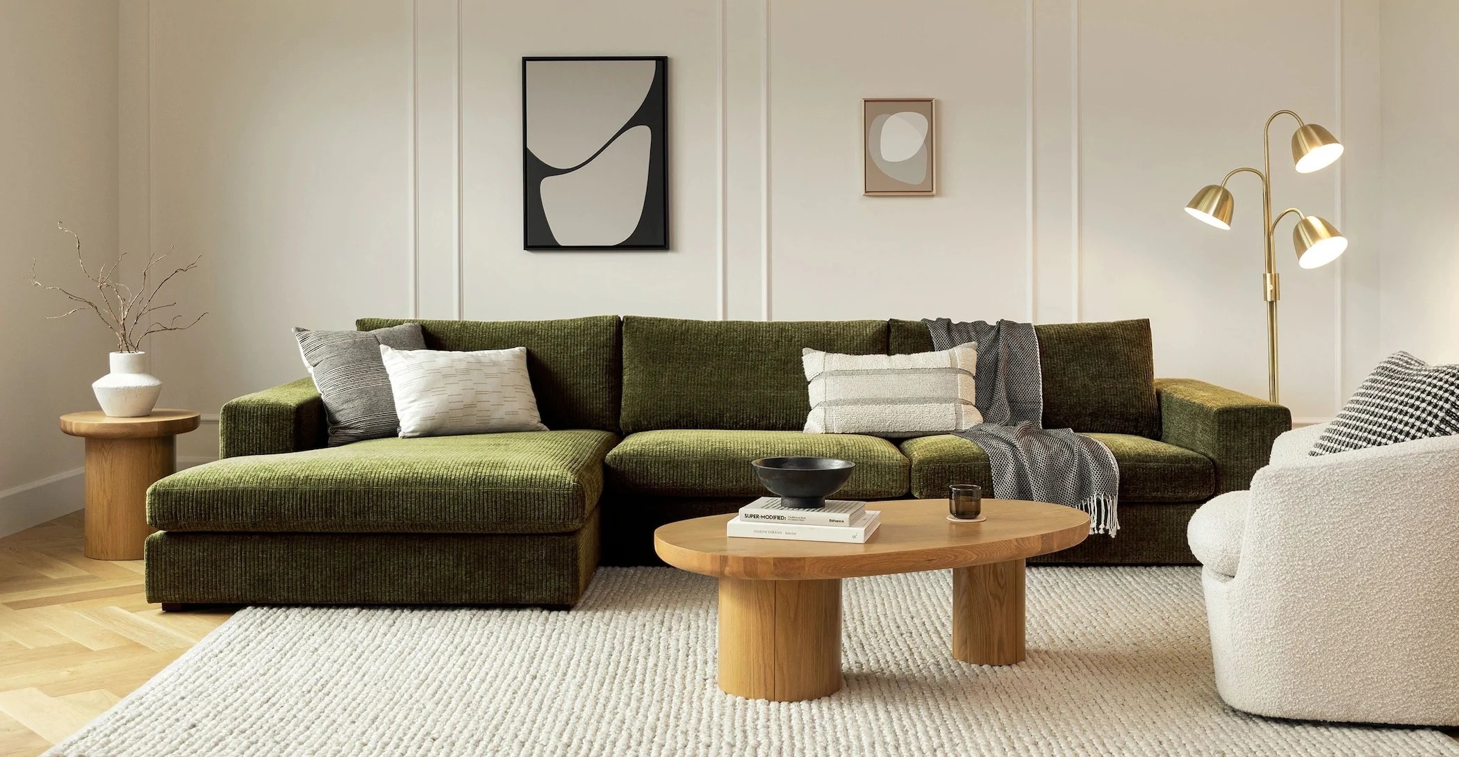 white tufted rug in a living room