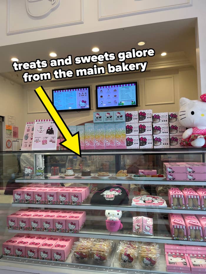 The main baked goods display at the Hello Kitty Cafe